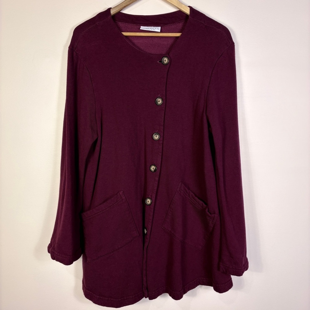 Bryn Walker Burgundy Asymmetric Sweatshirt Tunic Top Button Front Lagenlook